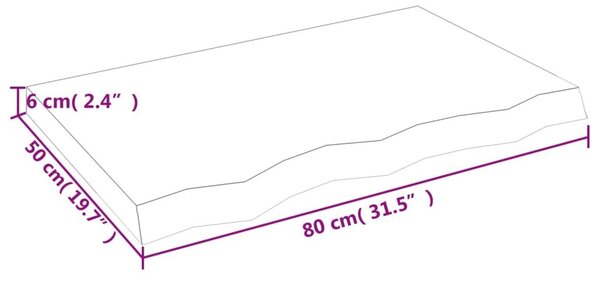 Πάγκος Μπάνιου Αν. Καφέ 80x50x(2-6) εκ. Επεξεργ. Μασίφ Ξύλο - Καφέ