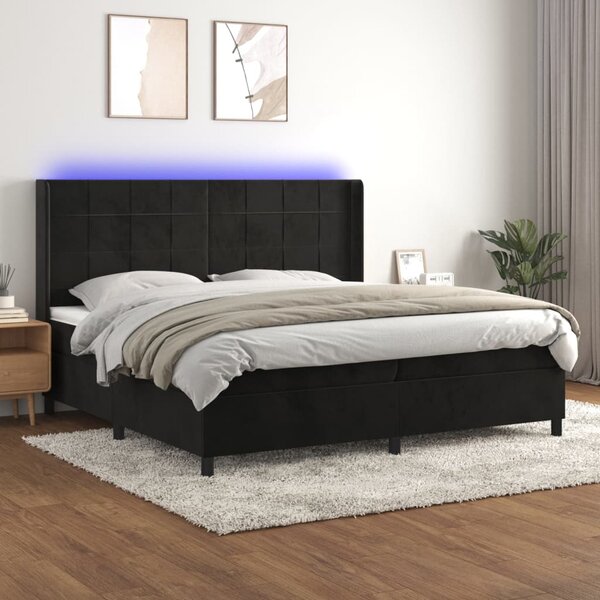 VidaXL Κρεβάτι Boxspring με Στρώμα & LED Μαύρο 200x200 εκ. Βελούδινο