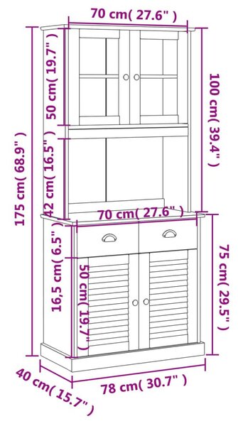 Βιτρίνα VIGO 78 x 40 x 175 εκ. από Μασίφ Ξύλο Πεύκου - Καφέ