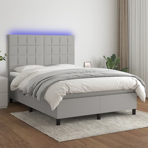 VidaXL Κρεβάτι Boxspring με Στρώμα & LED Αν.Γκρι 140x190εκ. Υφασμάτινο