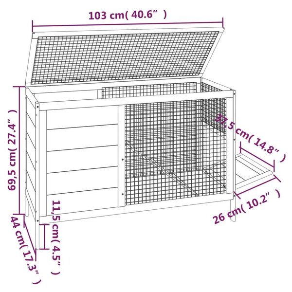 Κλουβί Κουνελιών Καφέ 103 x 44 x 69,5 εκ. Μασίφ Ξύλο Πεύκου - Καφέ