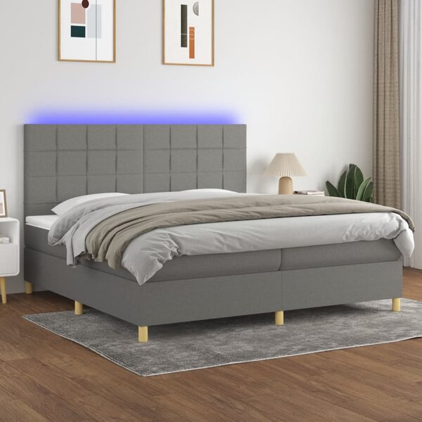 VidaXL Κρεβάτι Boxspring με Στρώμα & LED Σκ.Γκρι 200x200εκ. Υφασμάτινο