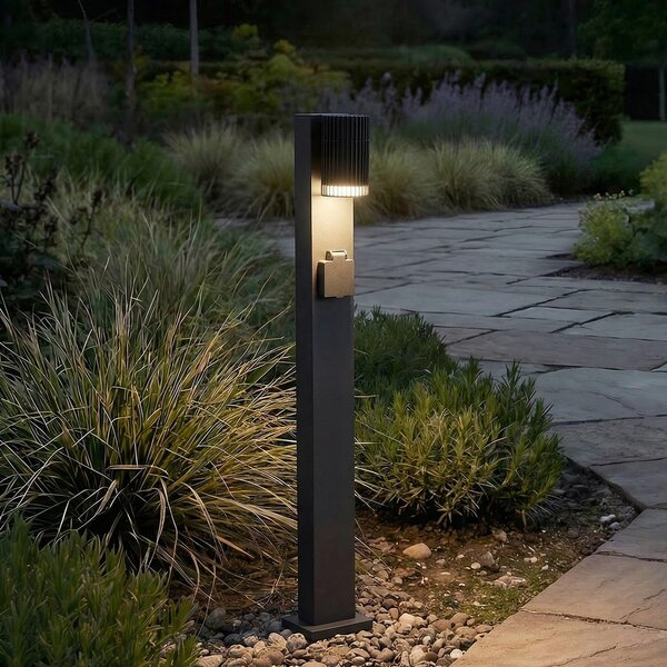 Lindby Φωτιστικό διαδρόμου Enerio, μαύρο, πρίζα, 80 cm, GU10, ρυθμιζόμενος, Μαύρο, Αλουμίνιο, σύγχρονο