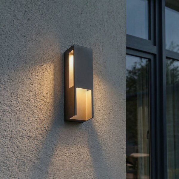 Lindby Εξωτερικός φωτιστικός LED Enyra, μαύρος, 27 cm, IP65, Μαύρο, Αλουμίνιο, σύγχρονο