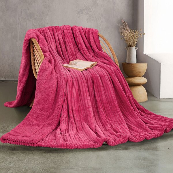 Κουβέρτα Fleece Υπέρδιπλη Με Γουνάκι (220x240) Rythmos Jollein Φούξια