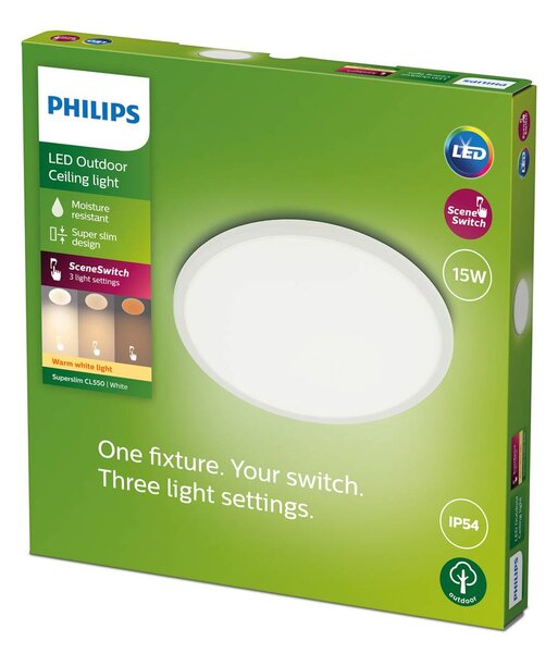 Philips SuperSlim LED IP54 Ø 25cm 2,700K λευκό