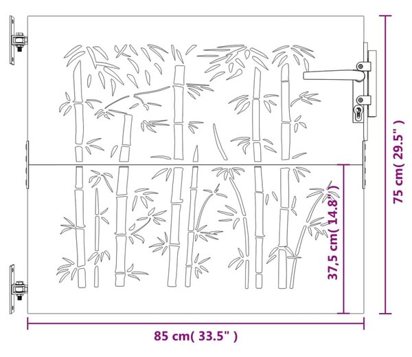 Πύλη Κήπου με Σχέδιο Μπαμπού 85 x 75 εκ. από Ατσάλι Corten - Καφέ