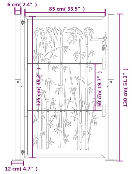 Πύλη Κήπου με Σχέδιο Μπαμπού 105 x 130 εκ. από Ατσάλι Corten - Καφέ