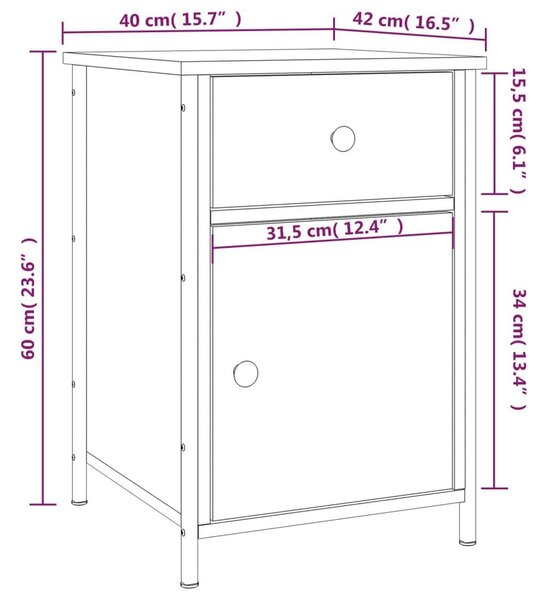 Κομοδίνο Καπνιστή Δρυς 40x42x60 εκ. από Επεξεργασμένο Ξύλο - Καφέ