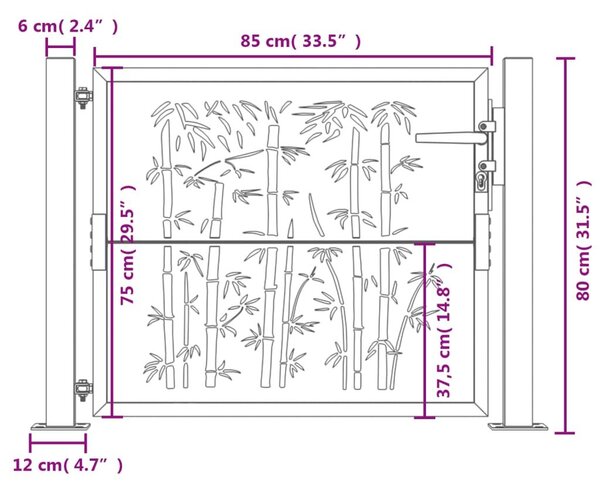 Πύλη Κήπου με Σχέδιο Μπαμπού Ανθρακί 105 x 80 εκ. Ατσάλινη - Ανθρακί