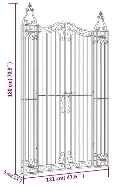 Πύλη Κήπου Μαύρη 121 x 8 x 180 εκ. από Σφυρήλατο Σίδερο - Μαύρο
