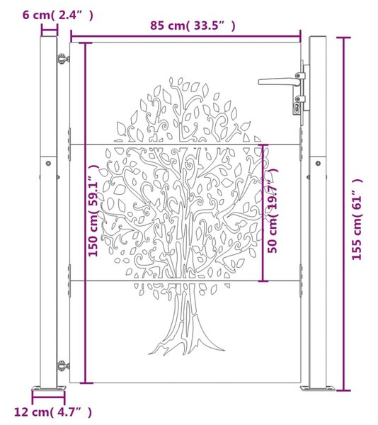 Πύλη Κήπου με Σχέδιο Δέντρου 105 x 155 εκ. από Ατσάλι Corten - Καφέ