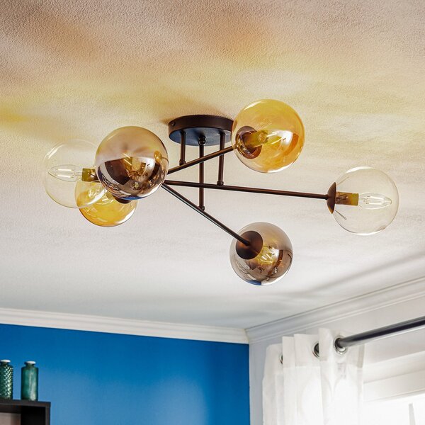 EMIBIG LIGHTING Φωτιστικό οροφής Glassy, μαύρο, γραφίτη/κεχριμπάρι/διαφανές, 6 φτερά., ρυθμιζόμενος, Μαύρο, Σαλόνι / τραπεζαρία, Γυαλί, σύγχρονο