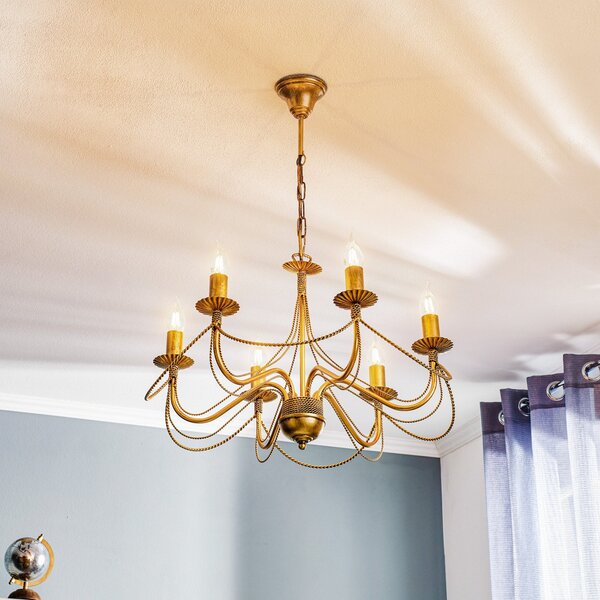 EMIBIG LIGHTING Πολυέλαιος Tori 6, έξι φλόγες, χρυσός, ρυθμιζόμενος, Χρυσό / Ορείχαλκου, Σαλόνι / τραπεζαρία, Μέταλλο, Αντίκα