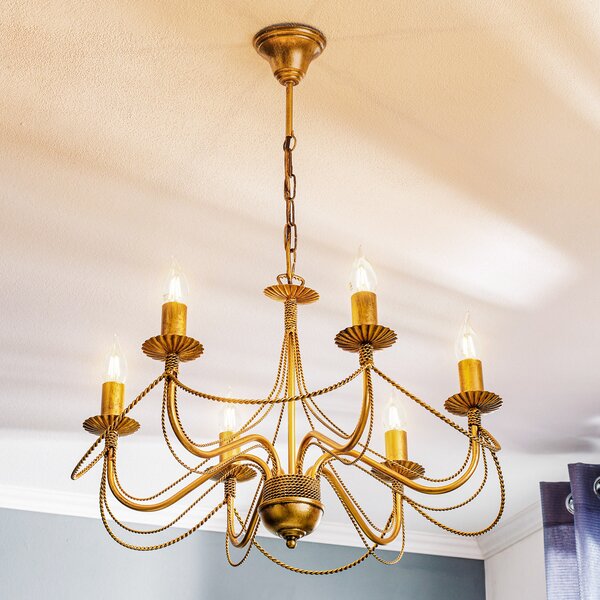EMIBIG LIGHTING Πολυέλαιος Tori 6, έξι φλόγες, χρυσός, ρυθμιζόμενος, Χρυσό / Ορείχαλκου, Σαλόνι / τραπεζαρία, Μέταλλο, Αντίκα