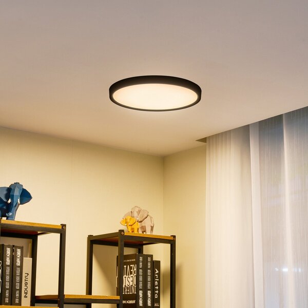 Lindby LED φωτιστικό οροφής Pravin, Ø 40 cm, 3.000 K, μαύρο, Μαύρο, Σαλόνι / τραπεζαρία, Πλαστικό, σύγχρονο