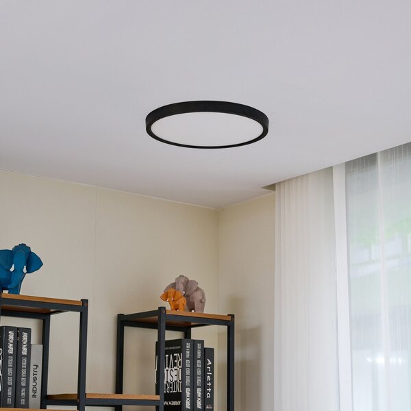 Lindby LED φωτιστικό οροφής Pravin, Ø 40 cm, 3.000 K, μαύρο, Μαύρο, Σαλόνι / τραπεζαρία, Πλαστικό, σύγχρονο