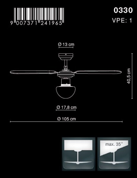 GLOBO 0330 - Ανεμιστήρας οροφής CHAMPION 1xE27/60W/230V