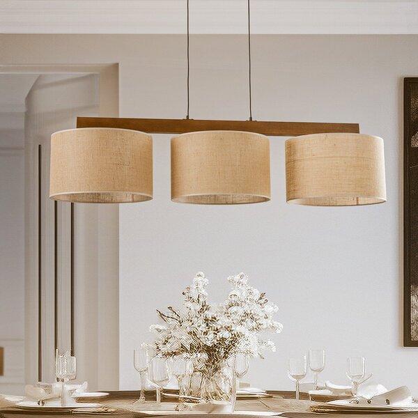TK Lighting Κρεμαστό φωτιστικό Juta, τριπλό, δοκός, ρυθμιζόμενος, Μπεζ, Σαλόνι / τραπεζαρία, Ύφασμα / Κλωστοϋφαντουργία