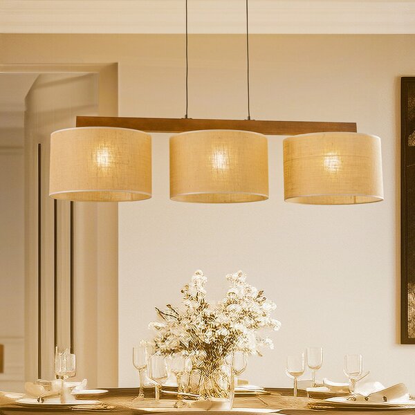 TK Lighting Κρεμαστό φωτιστικό Juta, τριπλό, δοκός, ρυθμιζόμενος, Μπεζ, Σαλόνι / τραπεζαρία, Ύφασμα / Κλωστοϋφαντουργία
