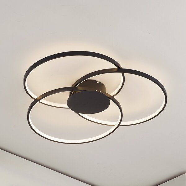 Lindby LED φωτιστικό οροφής Riley, μαύρο, 3.000 K, με δυνατότητα ρύθμισης του, ρυθμιζόμενος, Μαύρο, Σαλόνι / τραπεζαρία, Μέταλλο, σύγχρονο