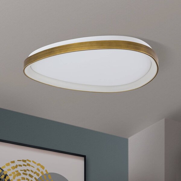 Φωτιστικό οροφής Charlie LED, Ø 65 cm, οπαλ λευκό, χρώμα ορείχαλκου αντίκες