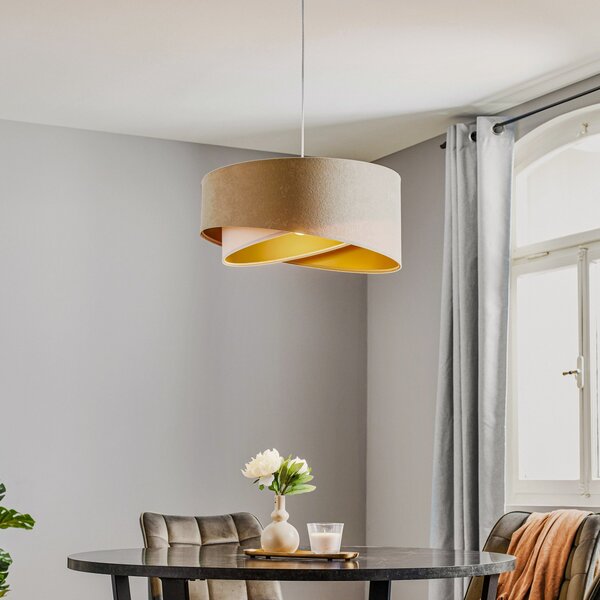 Maco Design Κρεμαστή λάμπα Vivien, τρίχρωμη, κρεμ/λευκό/χρυσό, ρυθμιζόμενος, Μπεζ, Σαλόνι / τραπεζαρία, Ύφασμα / Κλωστοϋφαντουργία, σύγχρονο