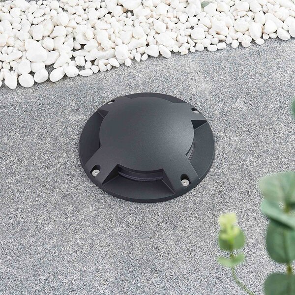 Lindby Επιδαπέδιος προβολέας LED Cormac, 4-φωτός, Ø 21 cm, IP67, Μαύρο, Αλουμίνιο, σύγχρονο