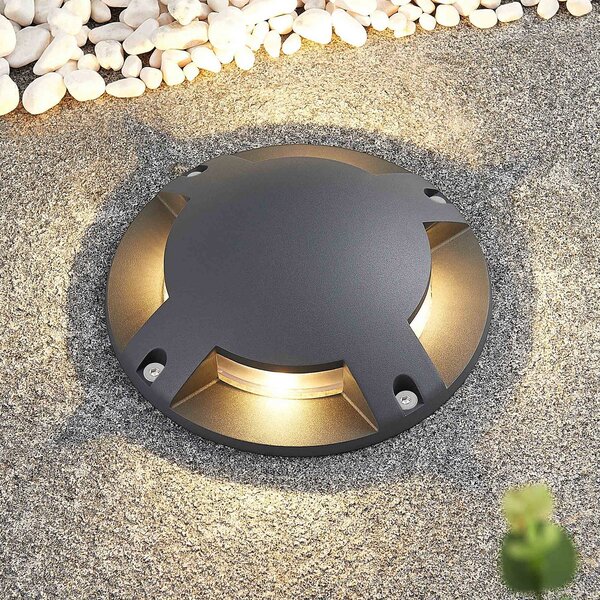 Lindby Επιδαπέδιος προβολέας LED Cormac, 4-φωτός, Ø 21 cm, IP67, Μαύρο, Αλουμίνιο, σύγχρονο