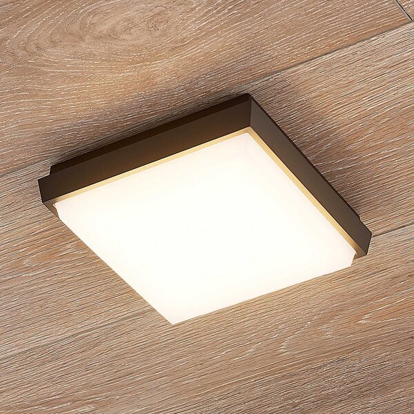 Lucande Amra LED φωτιστικό οροφής εξωτερικού χώρου, γωνιακό 17,5 cm, Γκρι, Πλαστικό, σύγχρονο, Γωνιακός τοίχος