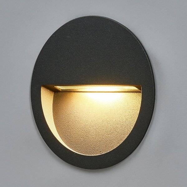 Lucande LED φωτιστικό τοίχου Loya, Ø 11,5 cm, γκρι, IP54, Μαύρο, Αλουμίνιο, σύγχρονο, Φωτιστικά εσοχής στρογγυλά