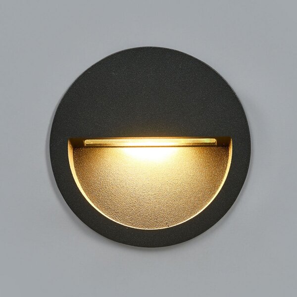 Lucande LED φωτιστικό τοίχου Loya, Ø 11,5 cm, γκρι, IP54, Μαύρο, Αλουμίνιο, σύγχρονο, Φωτιστικά εσοχής στρογγυλά