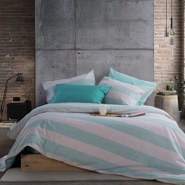 Σεντόνια Μονά (Σετ) Nef-Nef Homeware Casual Stripe Petrol Εκρού ΜΕ ΛΑΣΤΙΧΟ 100x200+35