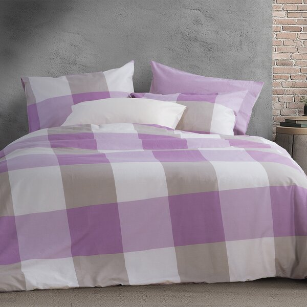 Σεντόνια Μονά (Σετ) Nef-Nef Homeware Casual Check Mauve Μωβ,Λιλά ΜΕ ΛΑΣΤΙΧΟ 100x200+35