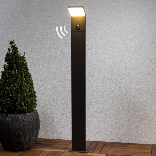 Lucande LED φως μονοπατιών Nevio, αισθητήρας, 100cm, ανθρακί, Μαύρο, Μέταλλο, σύγχρονο