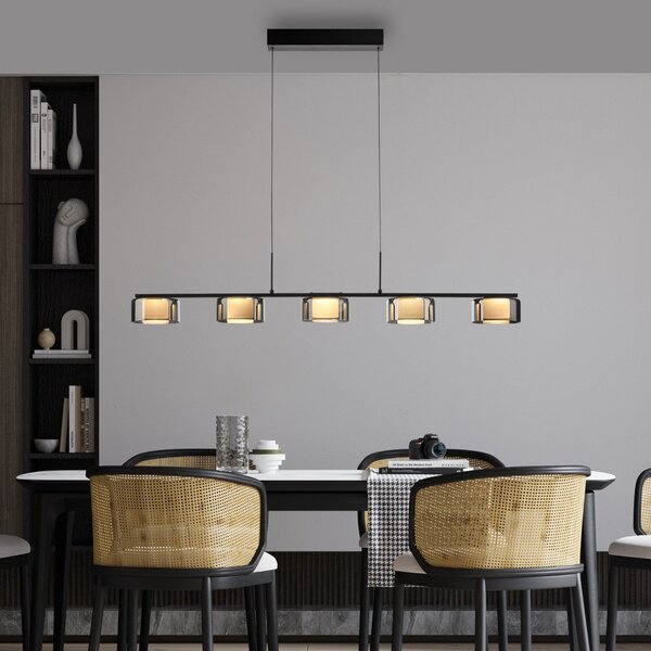Paul Neuhaus LED κρεμαστό φωτιστικό Rika, 119 cm, γυαλί, ρυθμιζόμενο, ρυθμιζόμενος, Μαύρο, Σαλόνι / τραπεζαρία, Γυαλί, σύγχρονο