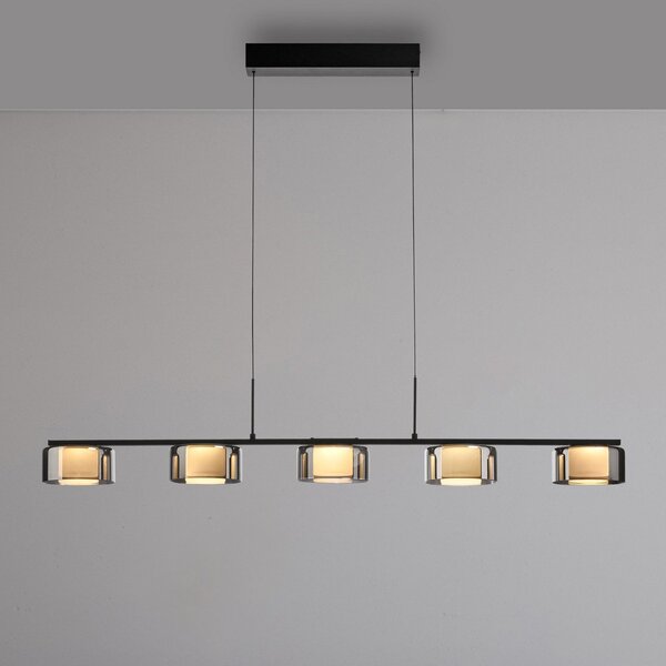 Paul Neuhaus LED κρεμαστό φωτιστικό Rika, 119 cm, γυαλί, ρυθμιζόμενο, ρυθμιζόμενος, Μαύρο, Σαλόνι / τραπεζαρία, Γυαλί, σύγχρονο