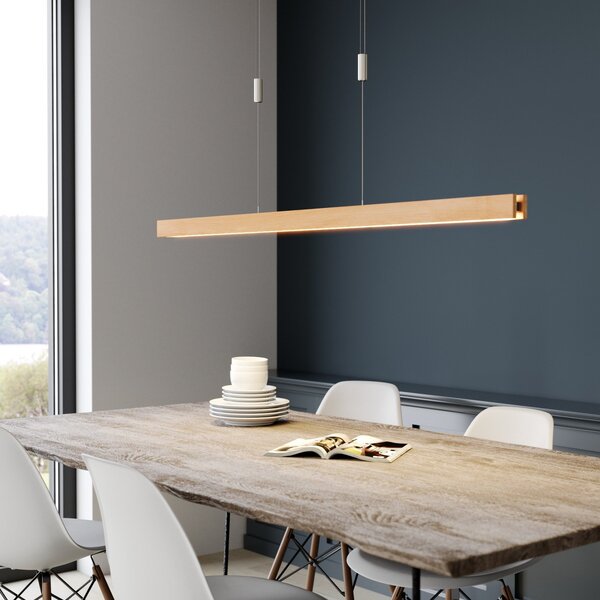 Quitani LED κρεμαστό φωτιστικό Alin, μήκος 138 cm, φυσική δρυς, ρυθμιζόμενος, Ξύλου, Σαλόνι / τραπεζαρία, Ξύλο, σύγχρονο
