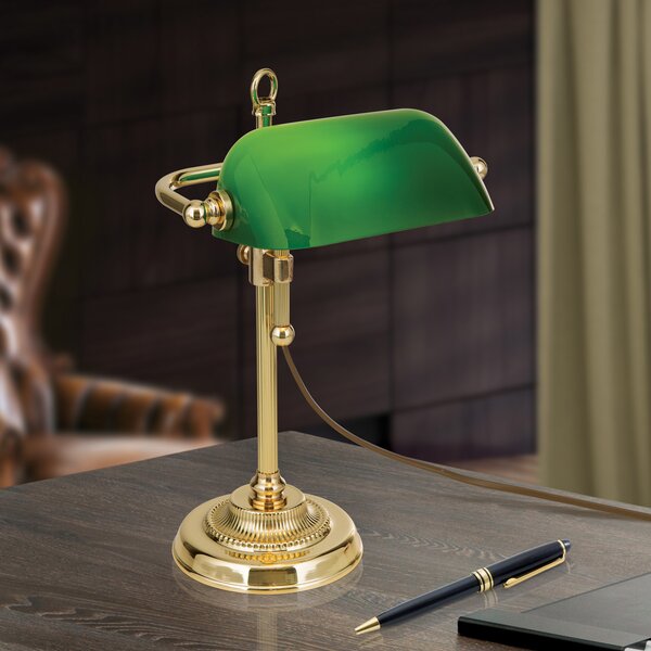 ORION Λάμπα Banker Harvard, ορείχαλκο/πράσινο, ύψος 32 cm, Χρυσό / Ορείχαλκου, Μελέτη / Γραφείο, Μέταλλο, Vintage