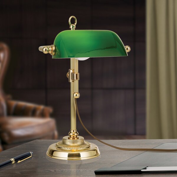 ORION Λάμπα Banker Harvard, ορείχαλκο/πράσινο, ύψος 32 cm, Χρυσό / Ορείχαλκου, Μελέτη / Γραφείο, Μέταλλο, Vintage