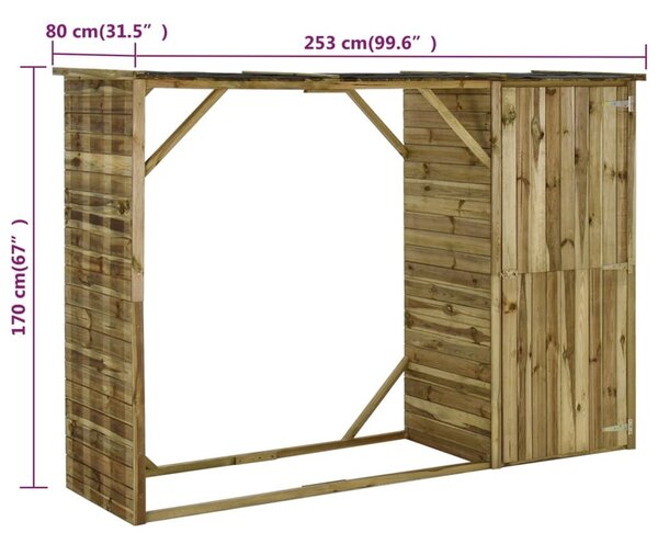 Υπόστεγο Καυσόξυλων / Αποθήκη Κήπου 253x80x170 εκ. Ξύλο Πεύκου - Καφέ