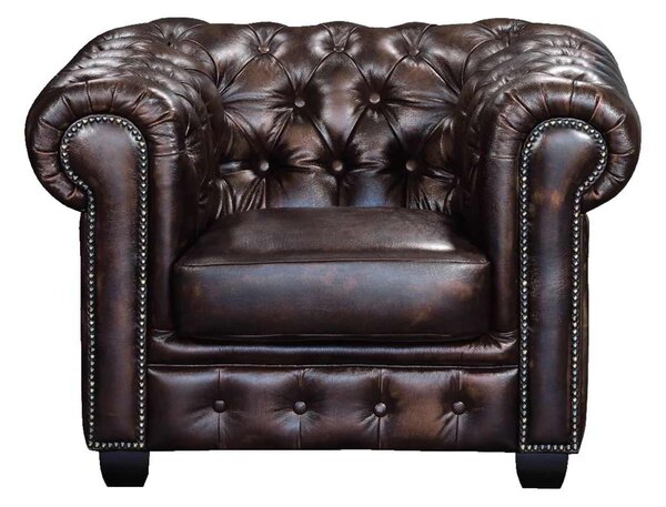 Πολυθρόνα δερμάτινη καφε CHESTERFIELD 103x92x72cm