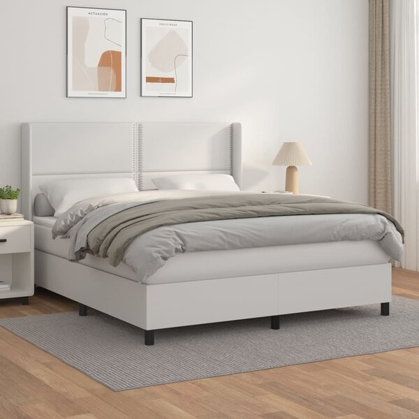 VidaXL Κρεβάτι Boxspring με Στρώμα Λευκό 160x200εκ.από Συνθετικό Δέρμα