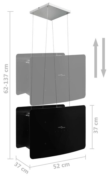 Απορροφητήρας Νησίδα Κρεμαστός Αφής με LCD από Ψημένο Γυαλί - Μαύρο