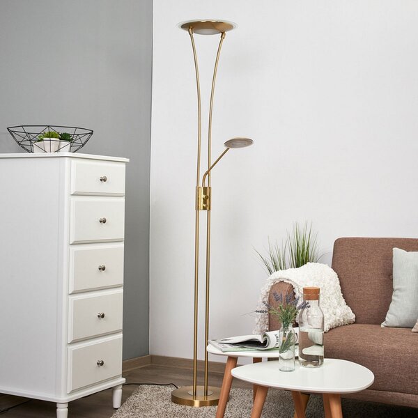Lindby LED φωτιστικό οροφής Eda, ύψος 180 cm, ορείχαλκος, ρυθμιζόμενο, ρυθμιζόμενος, Χρυσό / Ορείχαλκου, Σαλόνι / τραπεζαρία, Μέταλλο, σύγχρονο, Φως ανάγνωσης
