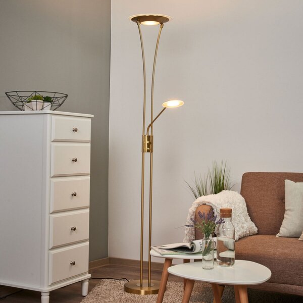 Lindby LED φωτιστικό οροφής Eda, ύψος 180 cm, ορείχαλκος, ρυθμιζόμενο, ρυθμιζόμενος, Χρυσό / Ορείχαλκου, Σαλόνι / τραπεζαρία, Μέταλλο, σύγχρονο, Φως ανάγνωσης