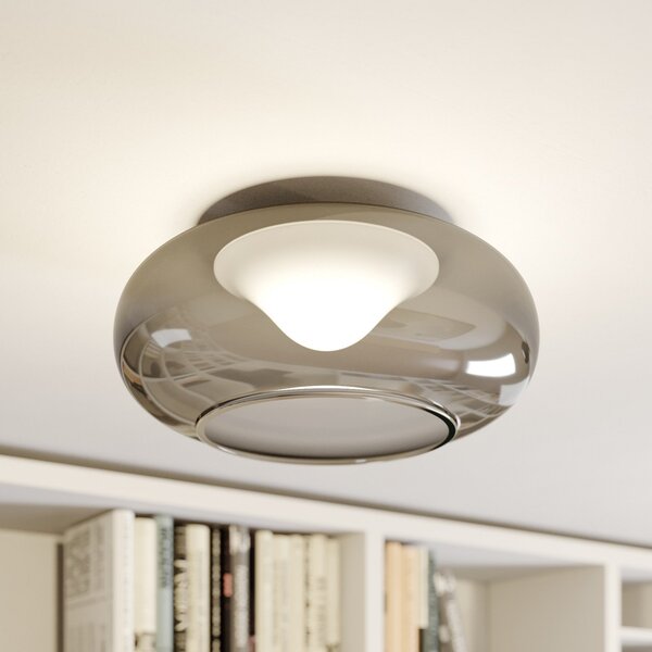 Lucande LED φωτιστικό οροφής Mijo, Ø 43 cm, γκρι καπνός, γυαλί, Γκρι, υπνοδωμάτιο, Γυαλί, σύγχρονο