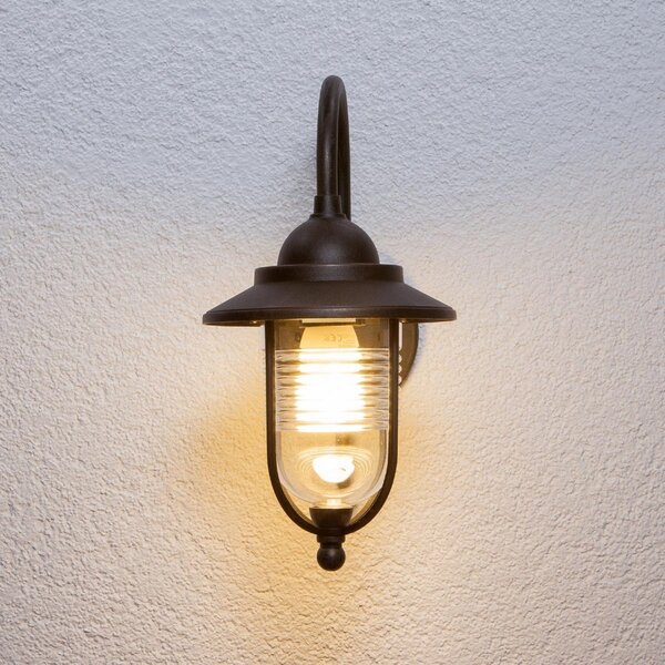 Lindby Εξωτερικό φωτιστικό τοίχου Mertis, ύψος 37 cm, χρώμα σκουριάς, αλουμίνιο, ρυθμιζόμενος, Διαφανές, Μέταλλο, Αντίκα