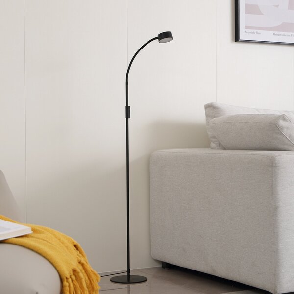 Lindby LED-Stehleuchte Maori, 140 cm, μαύρο, CCT, ρυθμιζόμενο, ρυθμιζόμενος, Μαύρο, Μελέτη / Γραφείο, Μέταλλο, σύγχρονο