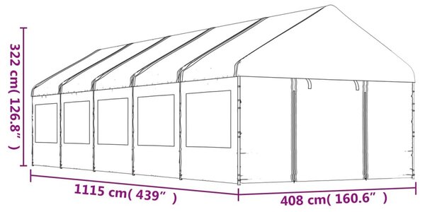 Κιόσκι με Τέντα Λευκό 11,15 x 4,08 x 3,22 μ. από Πολυαιθυλένιο - Λευκό